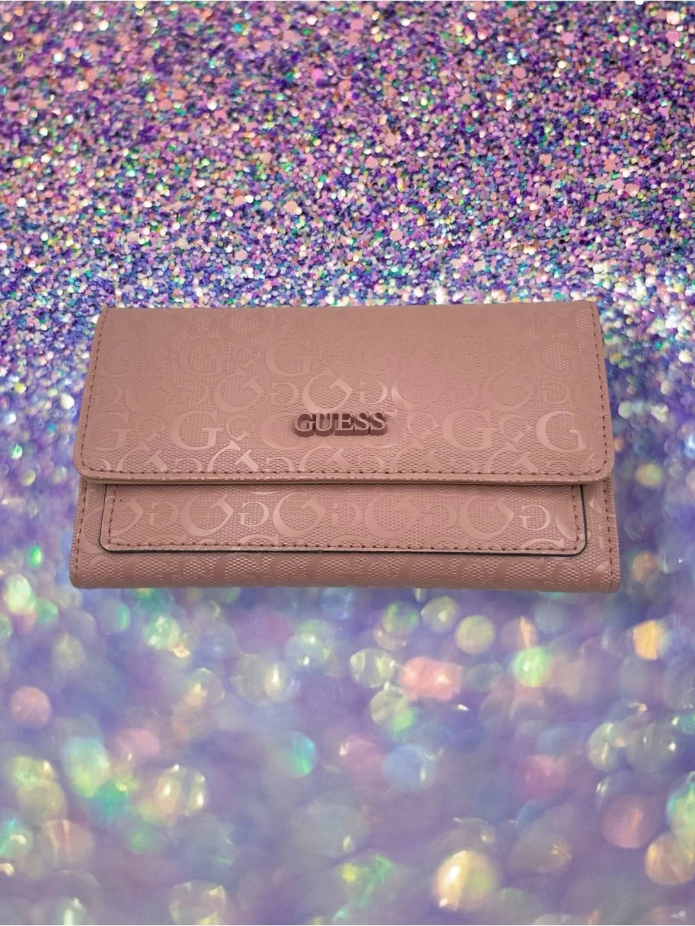 GUESS Bowie Debossed Logo Slim Clutch Wallet Dusty Pink Rose Petal